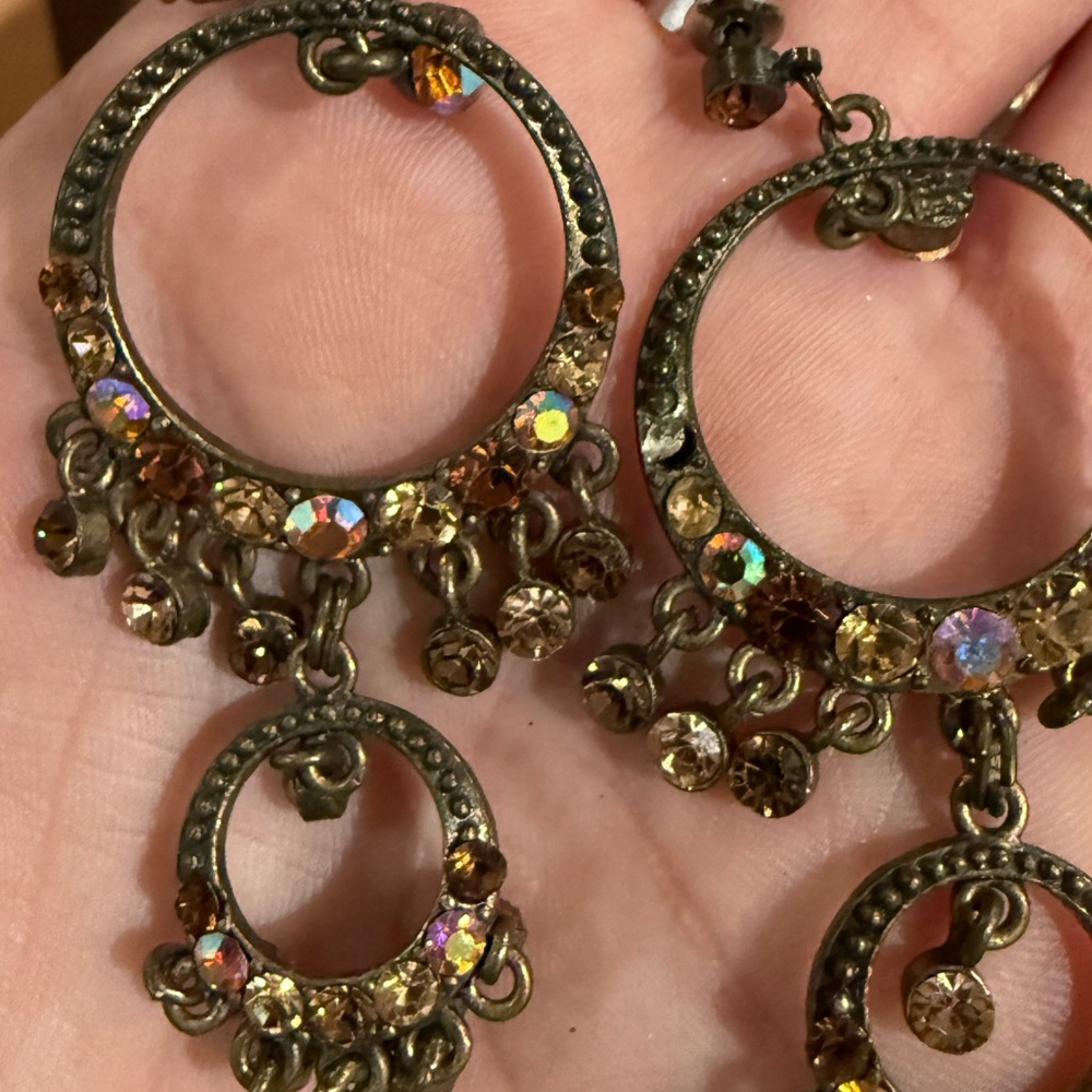 Bronze Boho Crystal Rhinestone Chandelier Drop Earrings - Picture 12 of 15